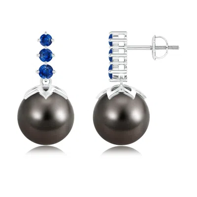 ANGARA ANGARA 10MM TAHITIAN PEARL EARRINGS WITH GRADUATED SAPPHIRE