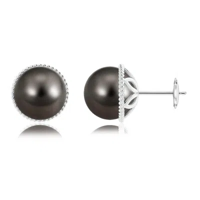 ANGARA ANGARA 10MM TAHITIAN PEARL EARRINGS WITH TWISTED ROPE FRAME