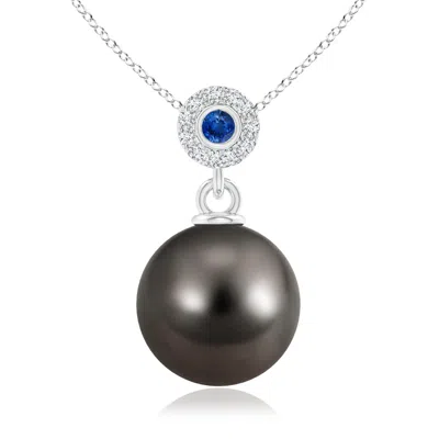 ANGARA ANGARA 10MM TAHITIAN PEARL HALO PENDANT WITH BEZEL SAPPHIRE