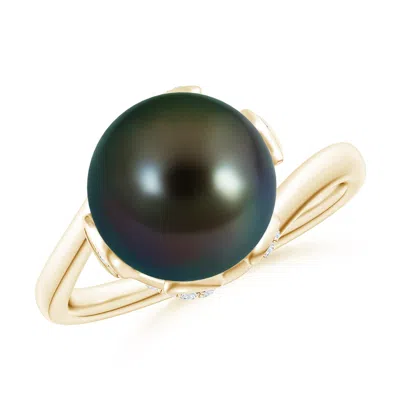ANGARA ANGARA 10MM TAHITIAN PEARL OLIVE LEAF BYPASS RING