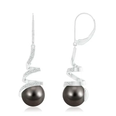 ANGARA ANGARA 10MM TAHITIAN PEARL SPIRAL RIBBON DROP EARRINGS