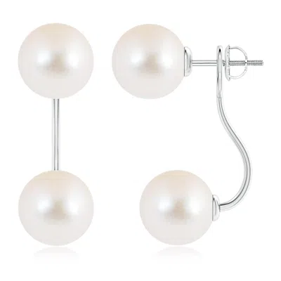 ANGARA ANGARA 10MM TWO STONE FRESHWATER PEARL FRONT BACK EARRINGS