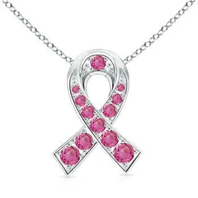 ANGARA 14K WHITE GOLD ROUND PINK SAPPHIRE RIBBON PENDANT