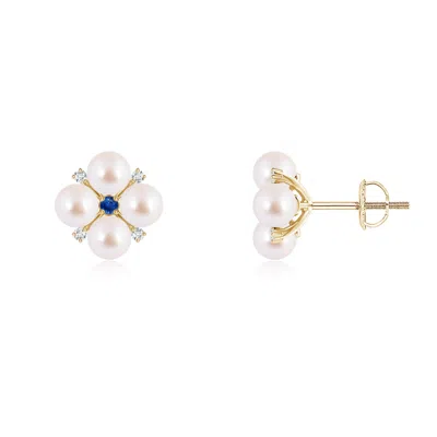 ANGARA ANGARA 4MM JAPANESE AKOYA PEARL FLORAL STUDS WITH BLUE SAPPHIRE