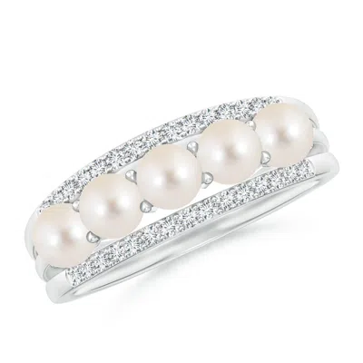 ANGARA ANGARA 4MM SEED FRESHWATER PEARL AND DIAMOND RING