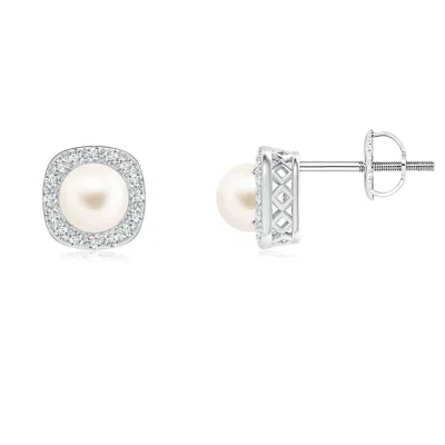 ANGARA ANGARA 5MM CLASSIC FRESHWATER PEARL STUDS WITH DIAMOND HALO