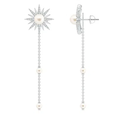 ANGARA ANGARA 5MM STARBURST FRESHWATER PEARL GEMINI MULTI-WEAR CHAIN EARRINGS