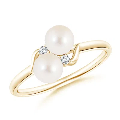 ANGARA ANGARA 5MM TWO STONE FRESHWATER PEARL RING WITH DIAMOND ACCENTS