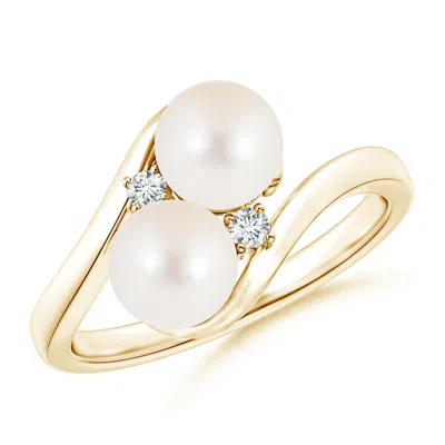 ANGARA ANGARA 6MM DOUBLE FRESHWATER PEARL RING WITH DIAMOND ACCENTS