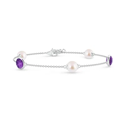 ANGARA ANGARA 6MM JAPANESE AKOYA PEARL & OVAL AMETHYST BRACELET