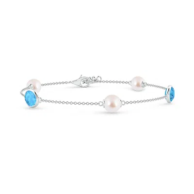 ANGARA ANGARA 6MM JAPANESE AKOYA PEARL & OVAL SWISS BLUE TOPAZ BRACELET