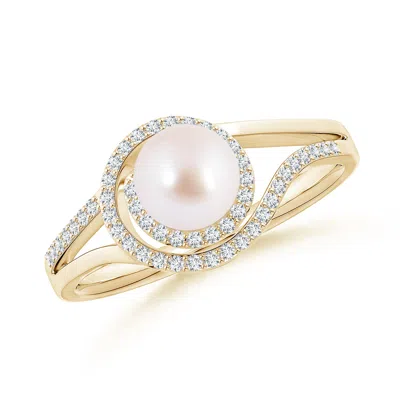 ANGARA ANGARA 6MM JAPANESE AKOYA PEARL SPIRAL HALO RING WITH DIAMONDS