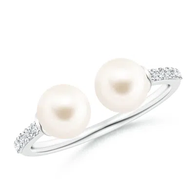 ANGARA ANGARA 6MM TWO STONE FRESHWATER PEARL OPEN STACKABLE RING