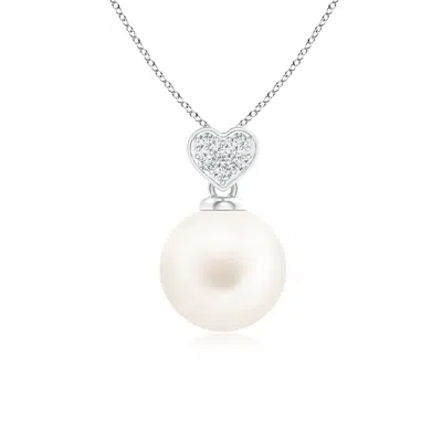 ANGARA ANGARA 7MM FRESHWATER PEARL & DIAMOND HEART 14K WHITE GOLD PENDANT