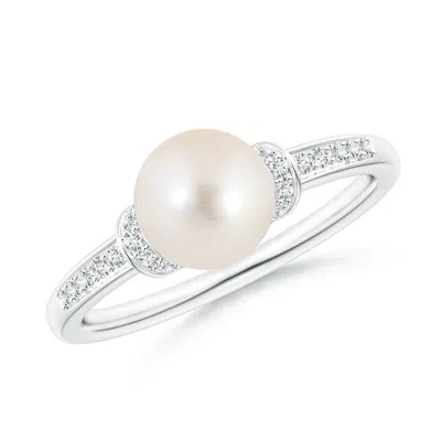 ANGARA ANGARA 7MM FRESHWATER PEARL RING WITH DIAMOND COLLAR