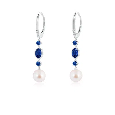 ANGARA ANGARA 7MM JAPANESE AKOYA PEARL EARRINGS WITH SAPPHIRES