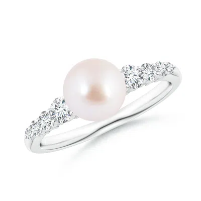 ANGARA ANGARA 7MM JAPANESE AKOYA PEARL RING WITH GRADUATED DIAMONDS