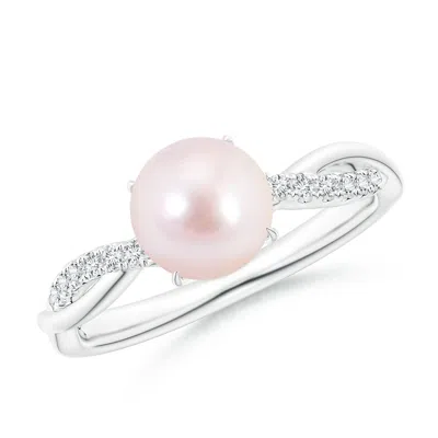 ANGARA ANGARA 7MM JAPANESE AKOYA PEARL TWIST SHANK RING WITH DIAMONDS