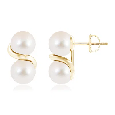ANGARA ANGARA 7MM TWO STONE FRESHWATER PEARL EARRINGS WITH METAL SWIRL