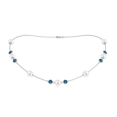 ANGARA ANGARA 8MM 16" JAPANESE AKOYA PEARL & LONDON BLUE TOPAZ STATION NECKLACE