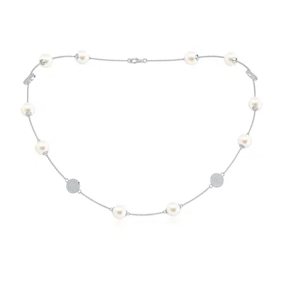 ANGARA ANGARA 8MM 18" FRESHWATER PEARL NECKLACE WITH DIAMOND DISCS