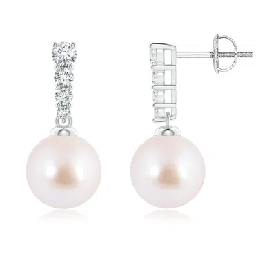 ANGARA ANGARA 8MM AKOYA PEARL EARRINGS WITH GRADUATED DIAMONDS