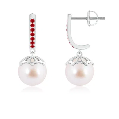 ANGARA ANGARA 8MM CLASSIC JAPANESE AKOYA PEARL & RUBY DANGLE EARRINGS