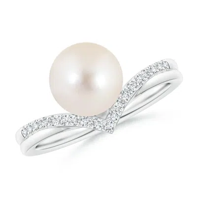 ANGARA ANGARA 8MM FRESHWATER PEARL AND DIAMOND CHEVRON RING
