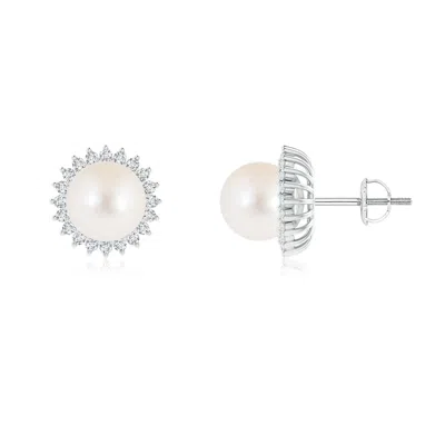ANGARA ANGARA 8MM FRESHWATER PEARL AND DIAMOND FLOWER HALO STUDS