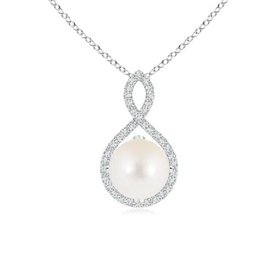 ANGARA ANGARA 8MM FRESHWATER PEARL AND DIAMOND INFINITY TWIST PENDANT