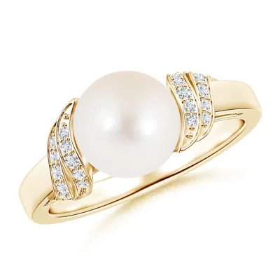 ANGARA ANGARA 8MM FRESHWATER PEARL AND DIAMOND SWIRL RING