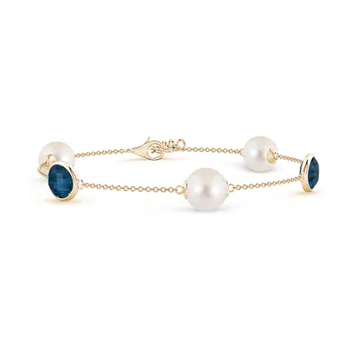 ANGARA ANGARA 8MM FRESHWATER PEARL & OVAL LONDON BLUE TOPAZ BRACELET