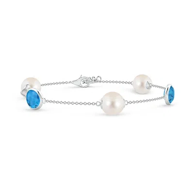 ANGARA ANGARA 8MM FRESHWATER PEARL & OVAL SWISS BLUE TOPAZ BRACELET