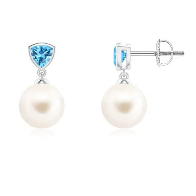 ANGARA ANGARA 8MM FRESHWATER PEARL & SWISS BLUE TOPAZ DROP EARRINGS