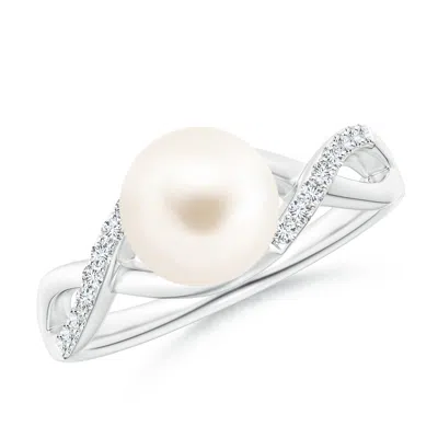 ANGARA ANGARA 8MM FRESHWATER PEARL CRISS CROSS SHANK ENGAGEMENT RING