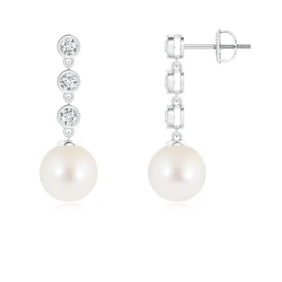 ANGARA ANGARA 8MM FRESHWATER PEARL DANGLE EARRINGS WITH BEZEL DIAMONDS