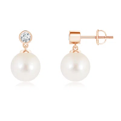 ANGARA ANGARA 8MM FRESHWATER PEARL DROP EARRINGS WITH BEZEL DIAMOND
