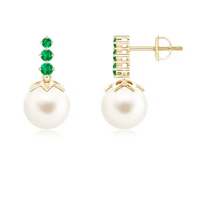 ANGARA ANGARA 8MM FRESHWATER PEARL EARRINGS WITH GRADUATED EMERALD