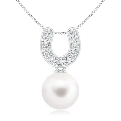 ANGARA ANGARA 8MM FRESHWATER PEARL HORSESHOE PENDANT WITH DIAMONDS