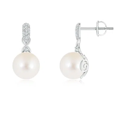 ANGARA ANGARA 8MM FRESHWATER PEARL INFINITY EARRINGS WITH DIAMONDS