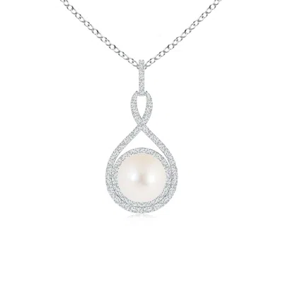 ANGARA ANGARA 8MM FRESHWATER PEARL INFINITY PENDANT WITH DIAMOND HALO
