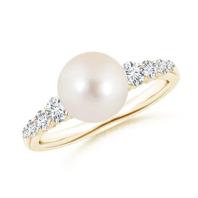 ANGARA ANGARA 8MM FRESHWATER PEARL RING WITH GRADUATED DIAMONDS