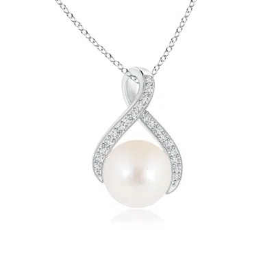 ANGARA ANGARA 8MM FRESHWATER PEARL SWIRL RIBBON PENDANT WITH DIAMONDS