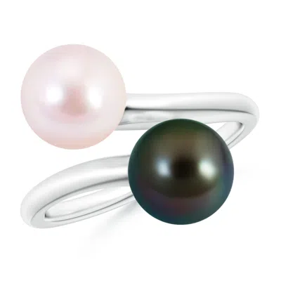 ANGARA ANGARA 8MM JAPANESE AKOYA & TAHITIAN PEARL TWO STONE RING