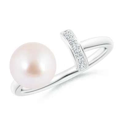 ANGARA ANGARA 8MM JAPANESE AKOYA PEARL AND DIAMOND BAR RING