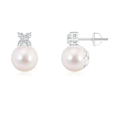 ANGARA ANGARA 8MM JAPANESE AKOYA PEARL AND DIAMOND CLUSTER STUD EARRINGS