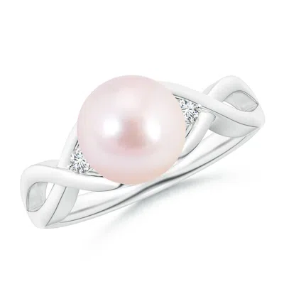 ANGARA ANGARA 8MM JAPANESE AKOYA PEARL & DIAMOND CRISS CROSS SHANK RING