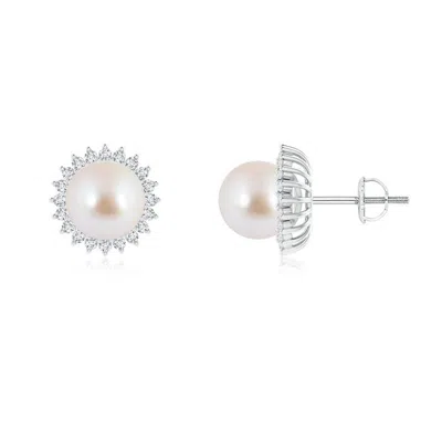 ANGARA ANGARA 8MM JAPANESE AKOYA PEARL AND DIAMOND FLOWER HALO STUDS