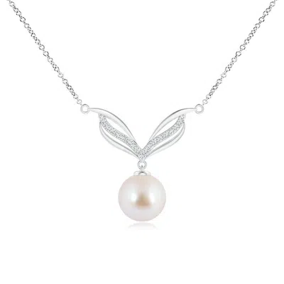 ANGARA ANGARA 8MM JAPANESE AKOYA PEARL ANGEL WINGS NECKLACE WITH DIAMONDS