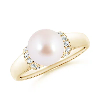 ANGARA ANGARA 8MM JAPANESE AKOYA PEARL COLLAR RING WITH DIAMONDS